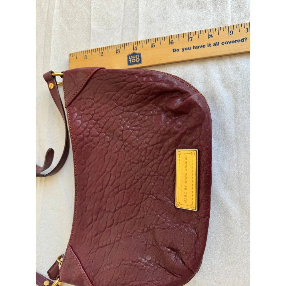 Marc by Marc Jacobs Burgundy Pebbled Lamb Leather Crossbody Shoulder Gold Silver